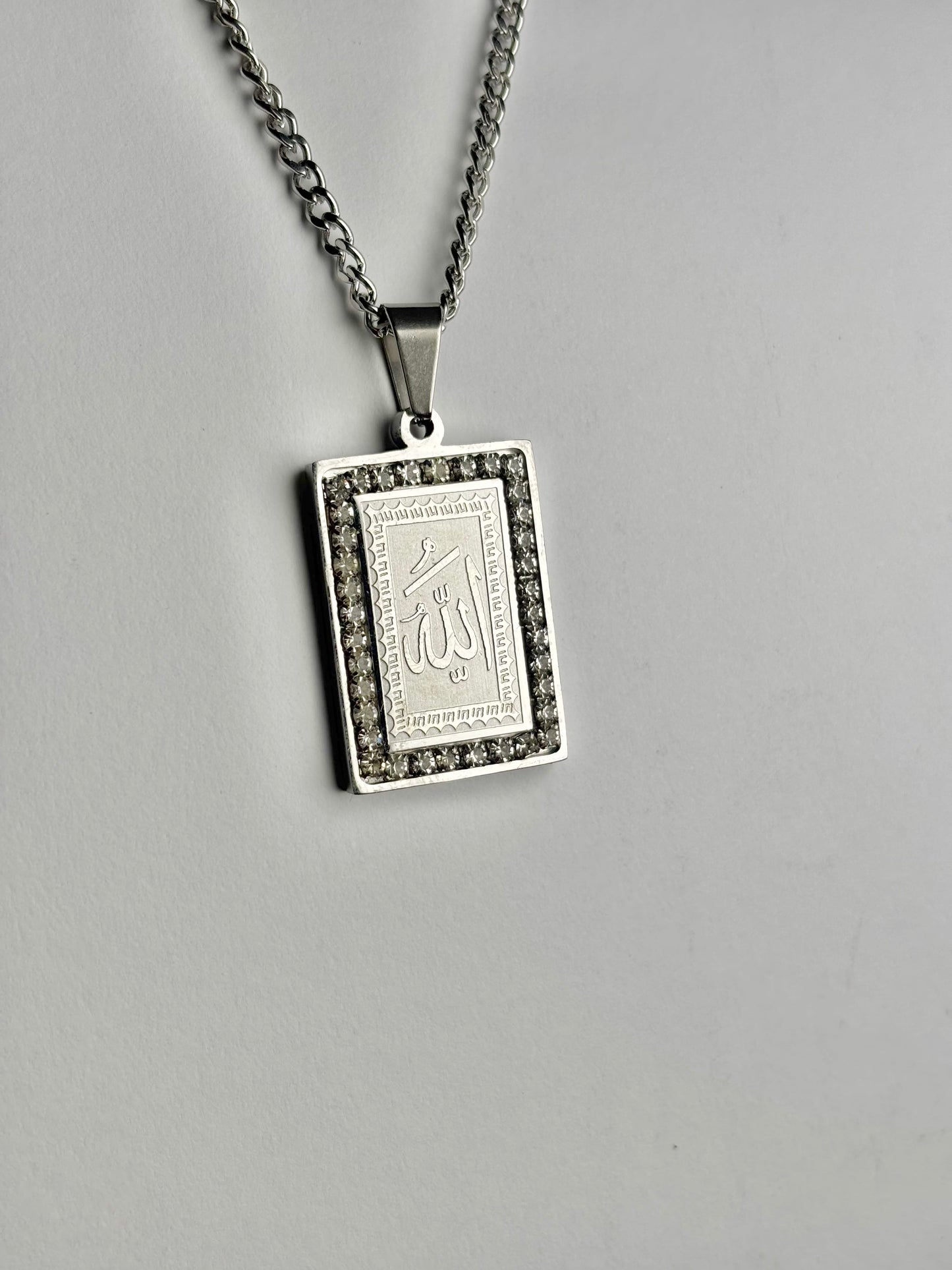 Rectangular Allah Necklace with Crystal Stone Border