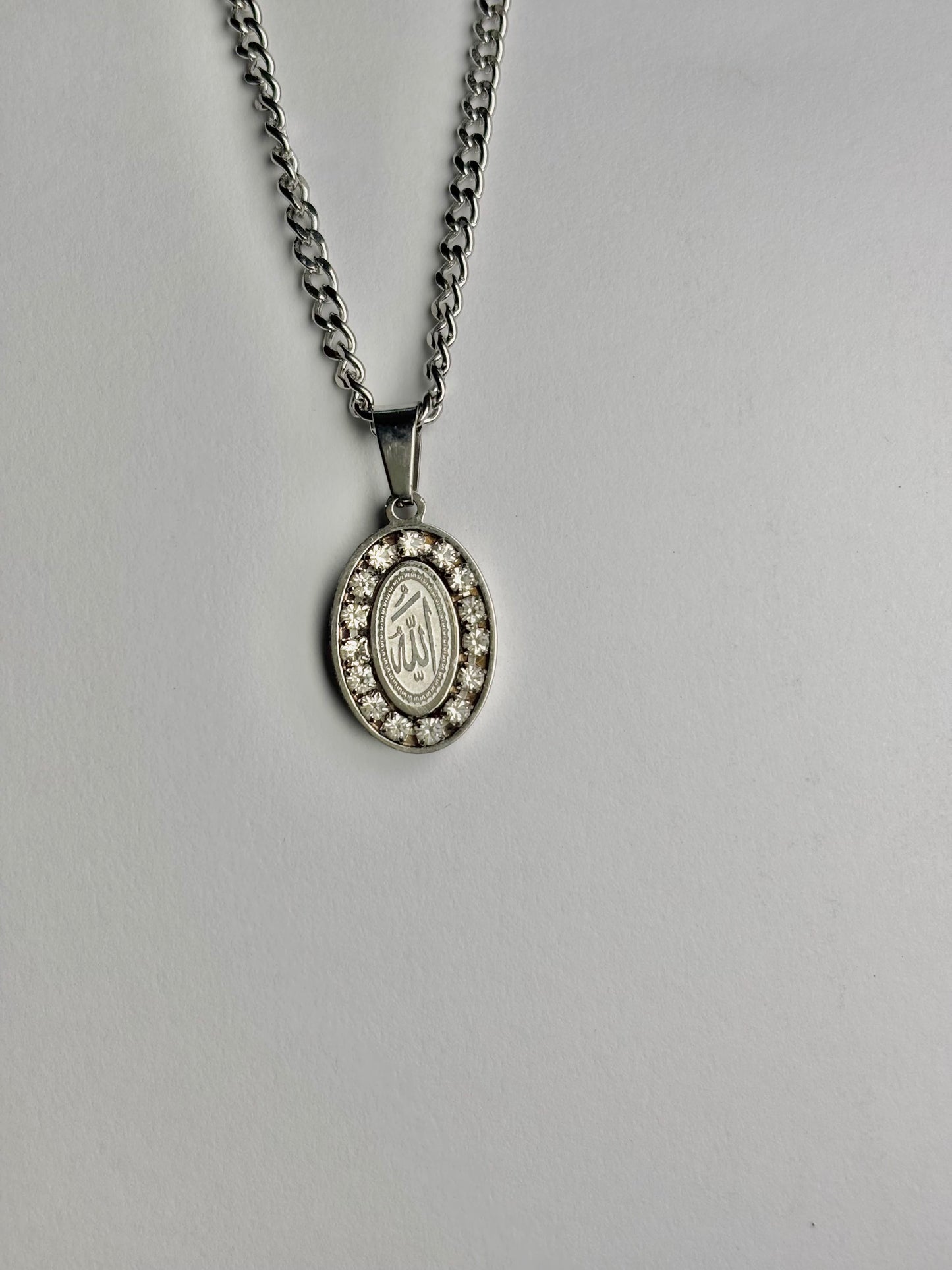 Oval Allah Necklace Outlined With Stones