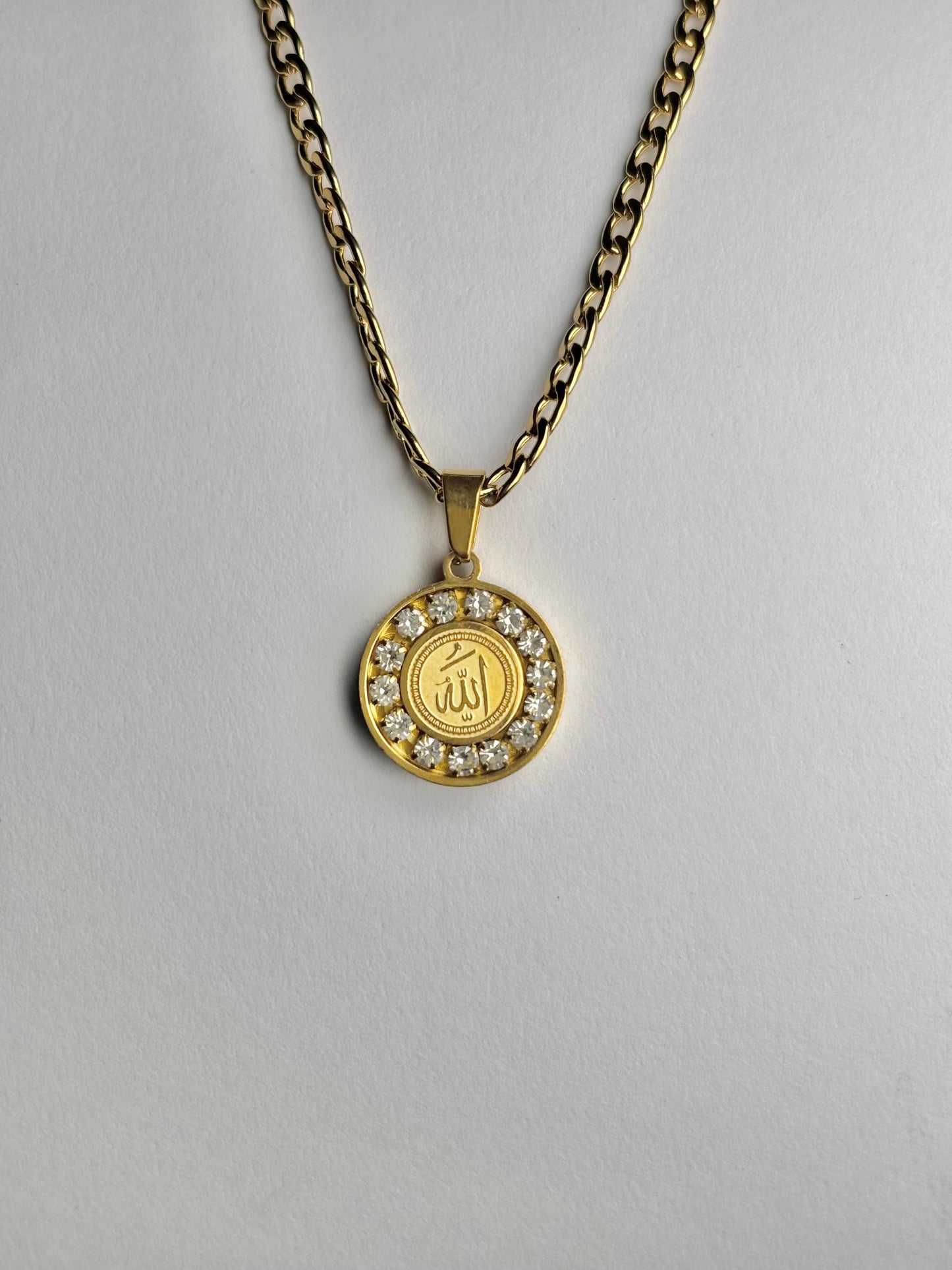 Round Shaped Allah Necklace With Crystal Stones