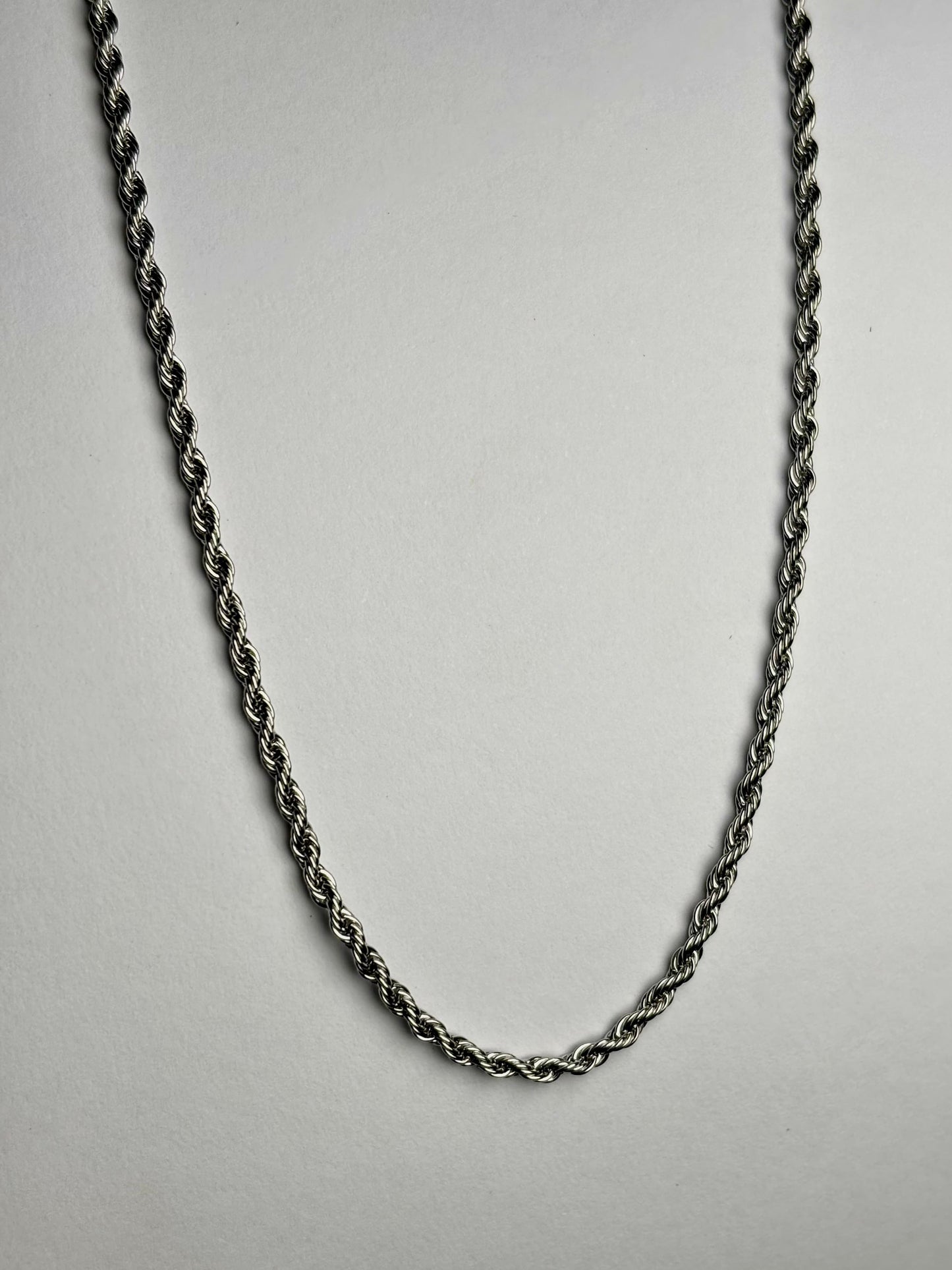 Men stainless steel rope chain necklace in Pakistan, thin polished silver twisted rope chain waterproof anti rust durable everyday jewelry