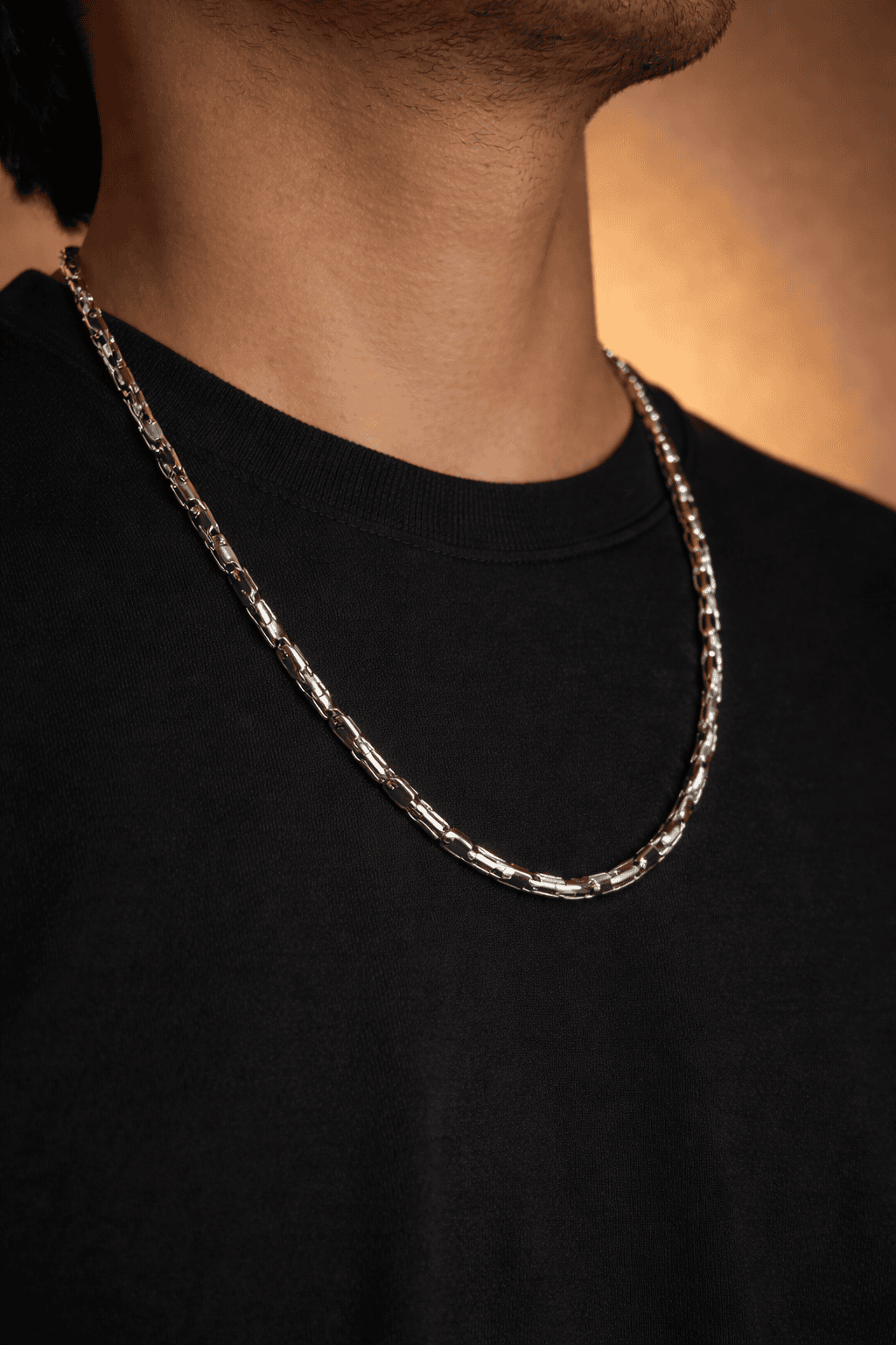 Men's Stainless Steel Biker Link Chain Necklace — Heavy Silver Motorcycle Style Chain for Men in Pakistan