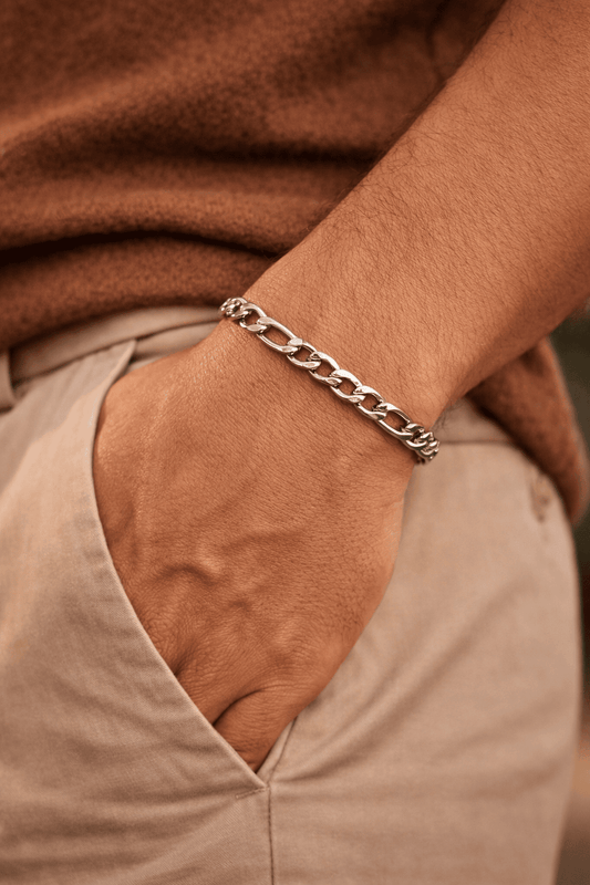 Men’s Figaro bracelet on wrist – stylish stainless steel chain bracelet for men in Pakistan, modern everyday jewelry