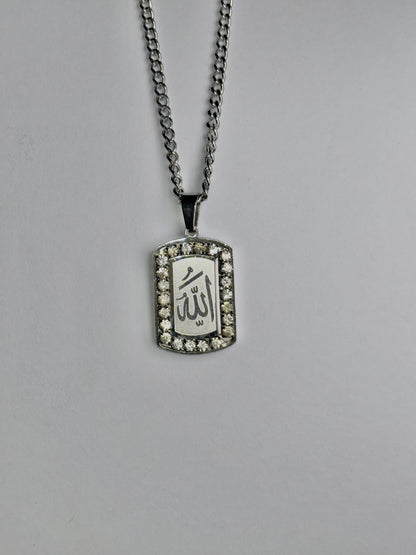 Allah Necklace with Crystal Stones border [Large]