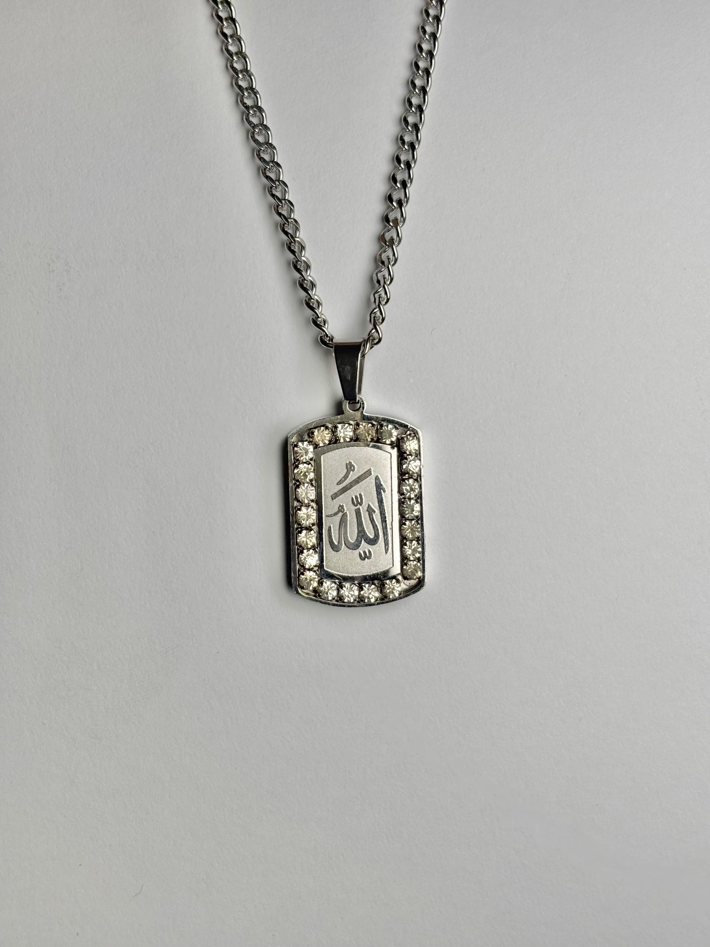 Allah Necklace with Crystal Stones border [Large]