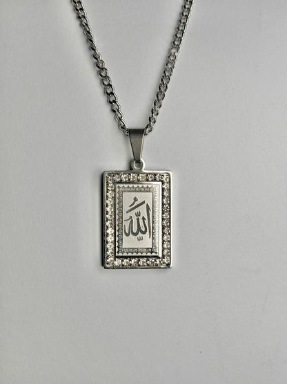 Rectangular Allah Necklace with Crystal Stone Border