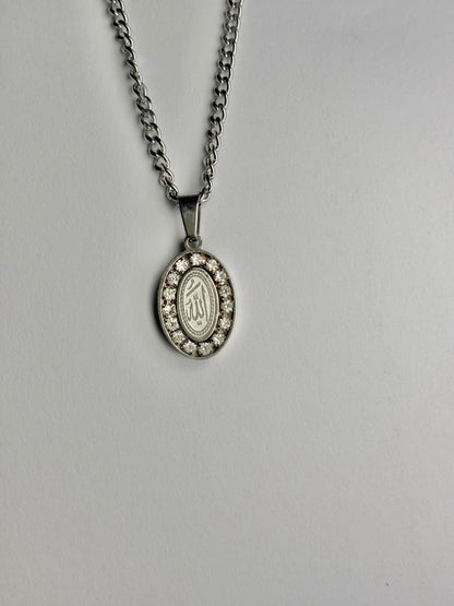 Oval Allah Necklace Outlined With Stones