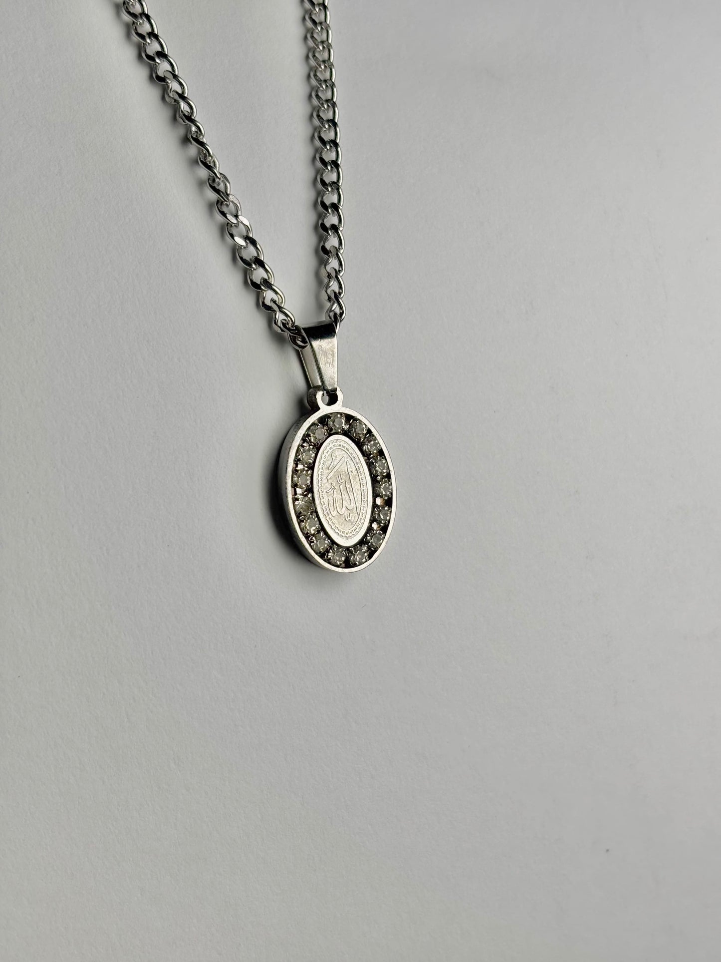 Oval Allah Necklace Outlined With Stones