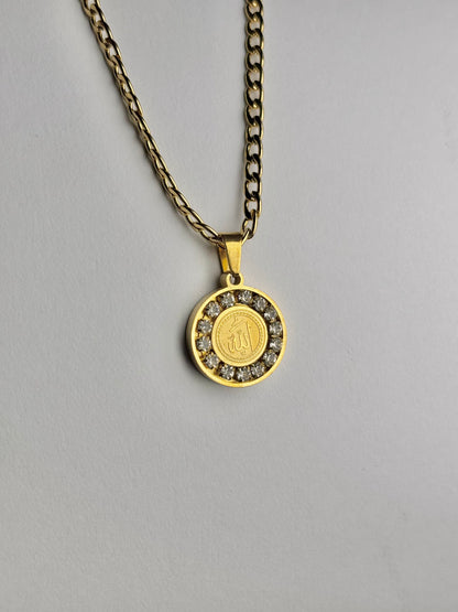 Round Shaped Allah Necklace With Crystal Stones