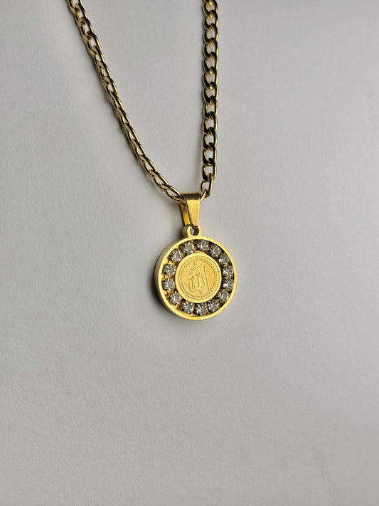 Round Shaped Allah Necklace With Crystal Stones
