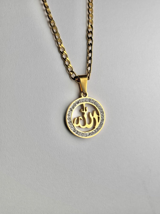 Allah Round Necklace –  with Crystal Stones Border [Large]