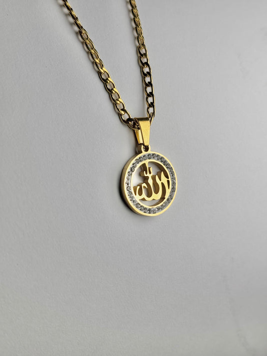 Allah Round Necklace –  with Crystal Stones Border [small]