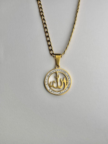Allah Round Necklace –  with Crystal Stones Border [small]