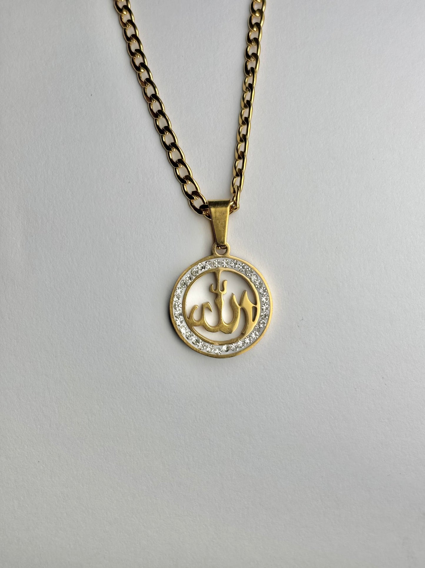 Allah Round Necklace –  with Crystal Stones Border [Large]