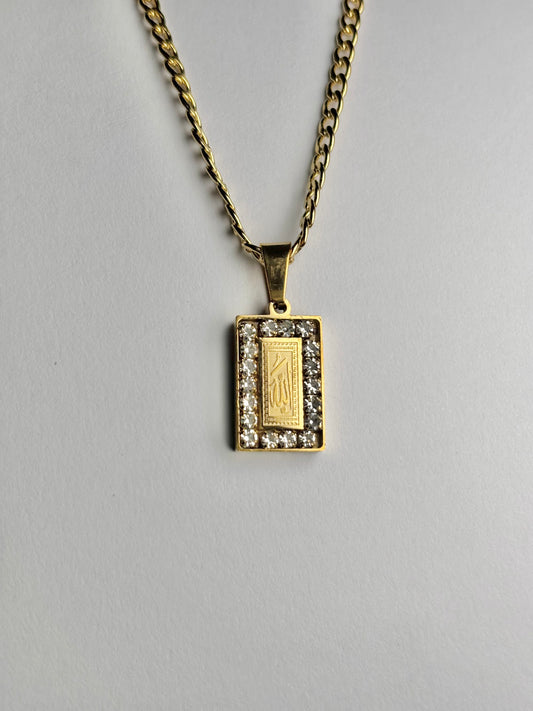 Rectangular Allah Pendant Necklace with Crystal Stones