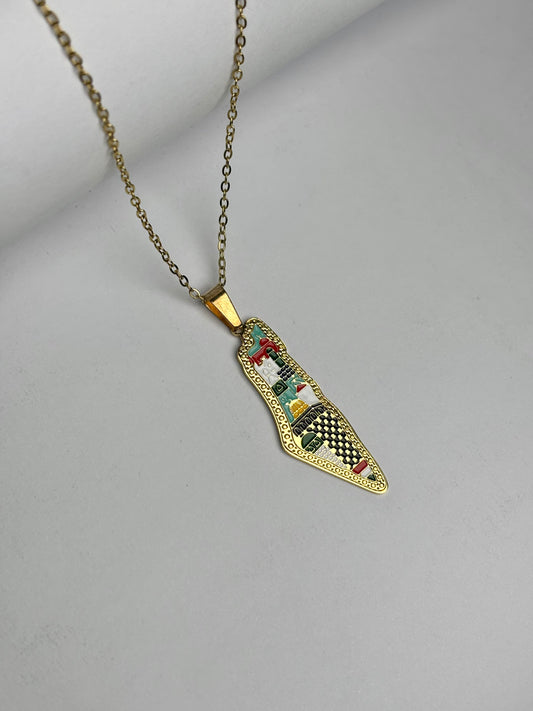 Palestine Heritage Map Necklace [Golden]