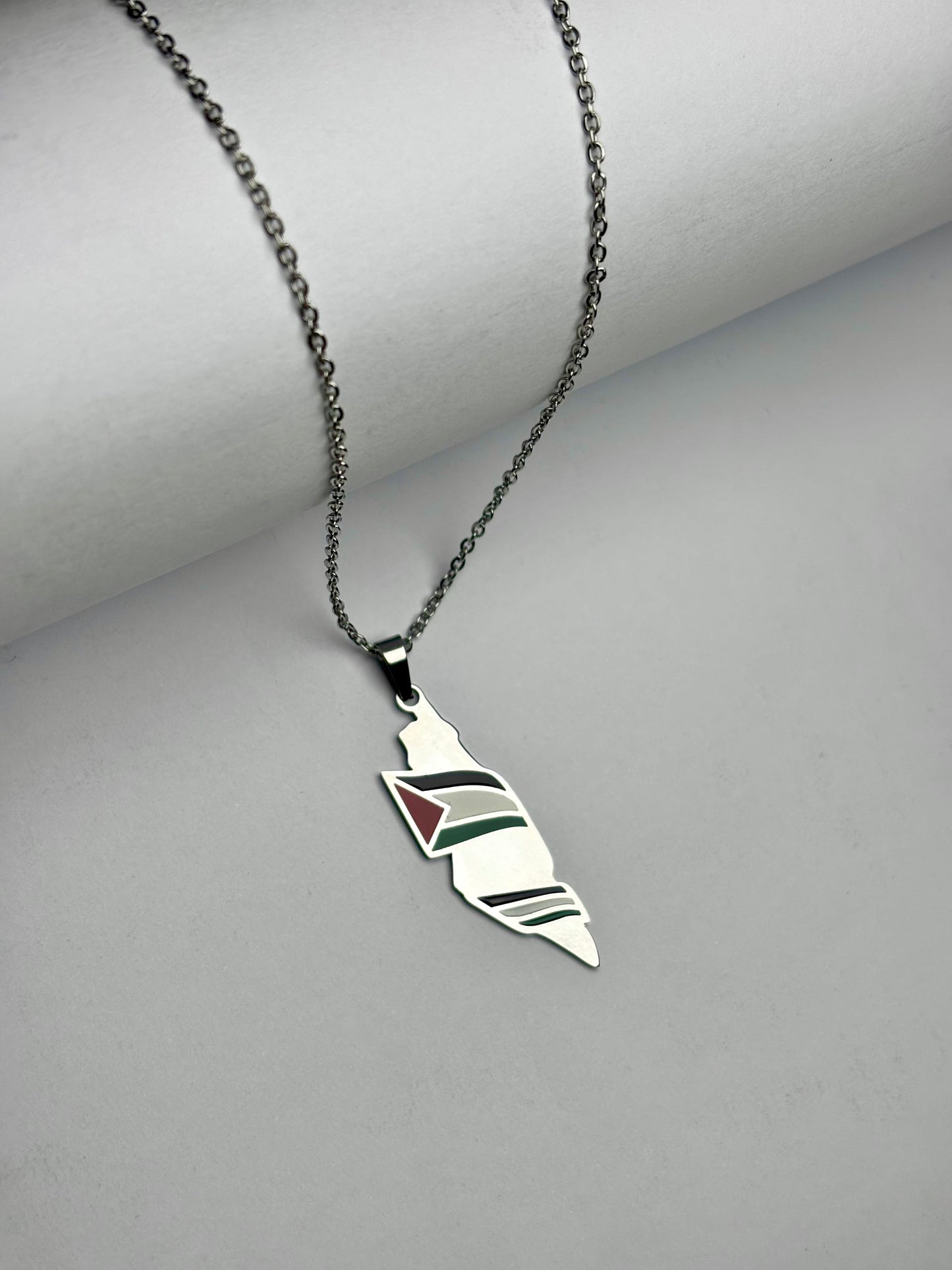Palestine Map Necklace With Palestine Flag Accent