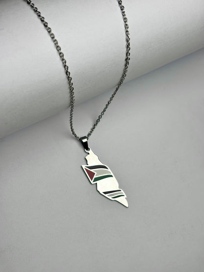 Palestine Map Necklace With Palestine Flag Accent