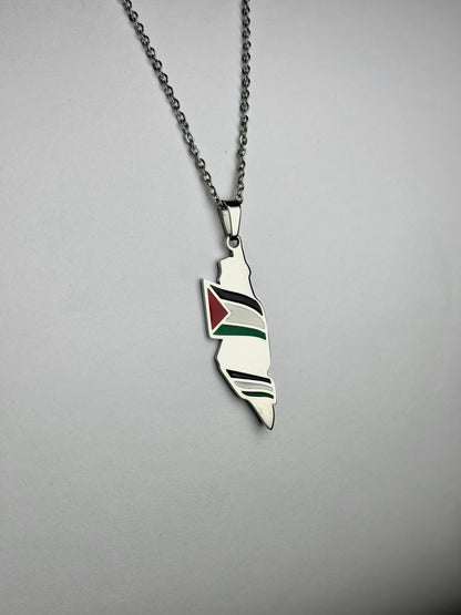 Palestine Map Necklace With Palestine Flag Accent