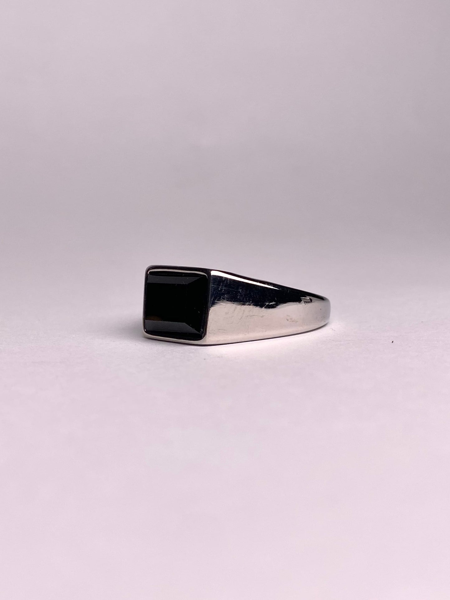 Black agate silver ring for men, square signet stainless steel ring with polished finish, stylish and durable men ring in Pakistan