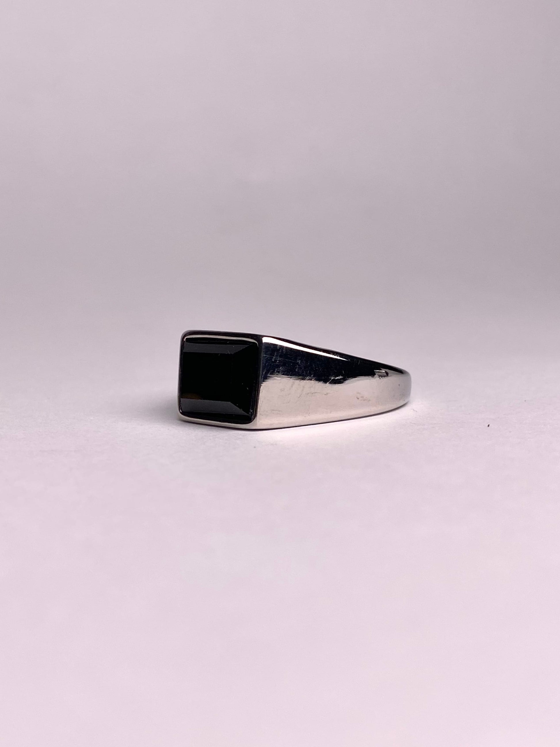Black agate silver ring for men, square signet stainless steel ring with polished finish, stylish and durable men ring in Pakistan