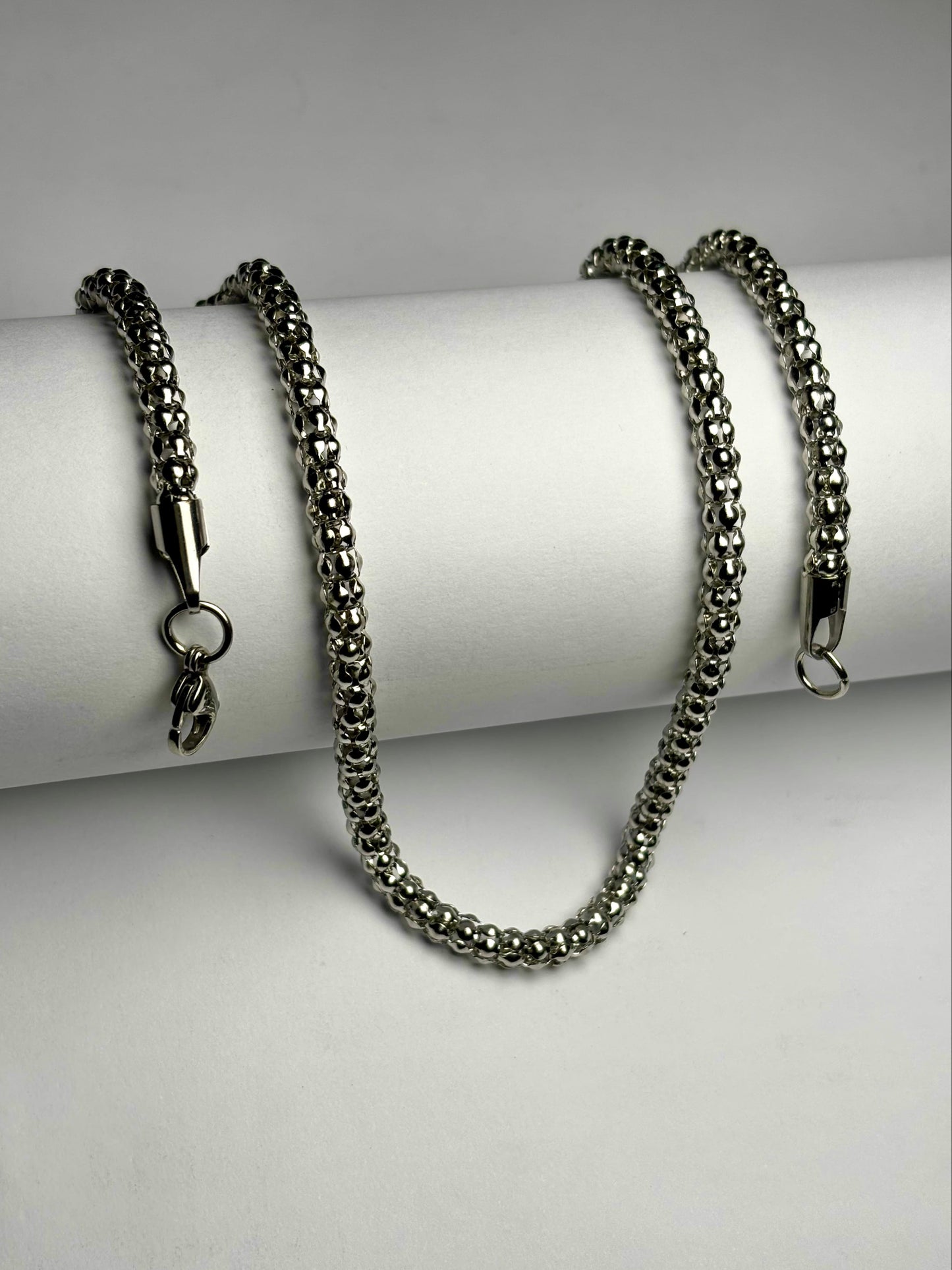 Men stainless steel popcorn chain necklace in Pakistan, silver round bead link chain, waterproof anti rust durable everyday men jewelry