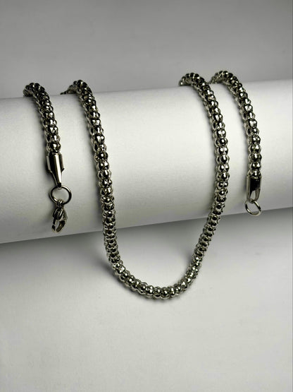 Men stainless steel popcorn chain necklace in Pakistan, silver round bead link chain, waterproof anti rust durable everyday men jewelry