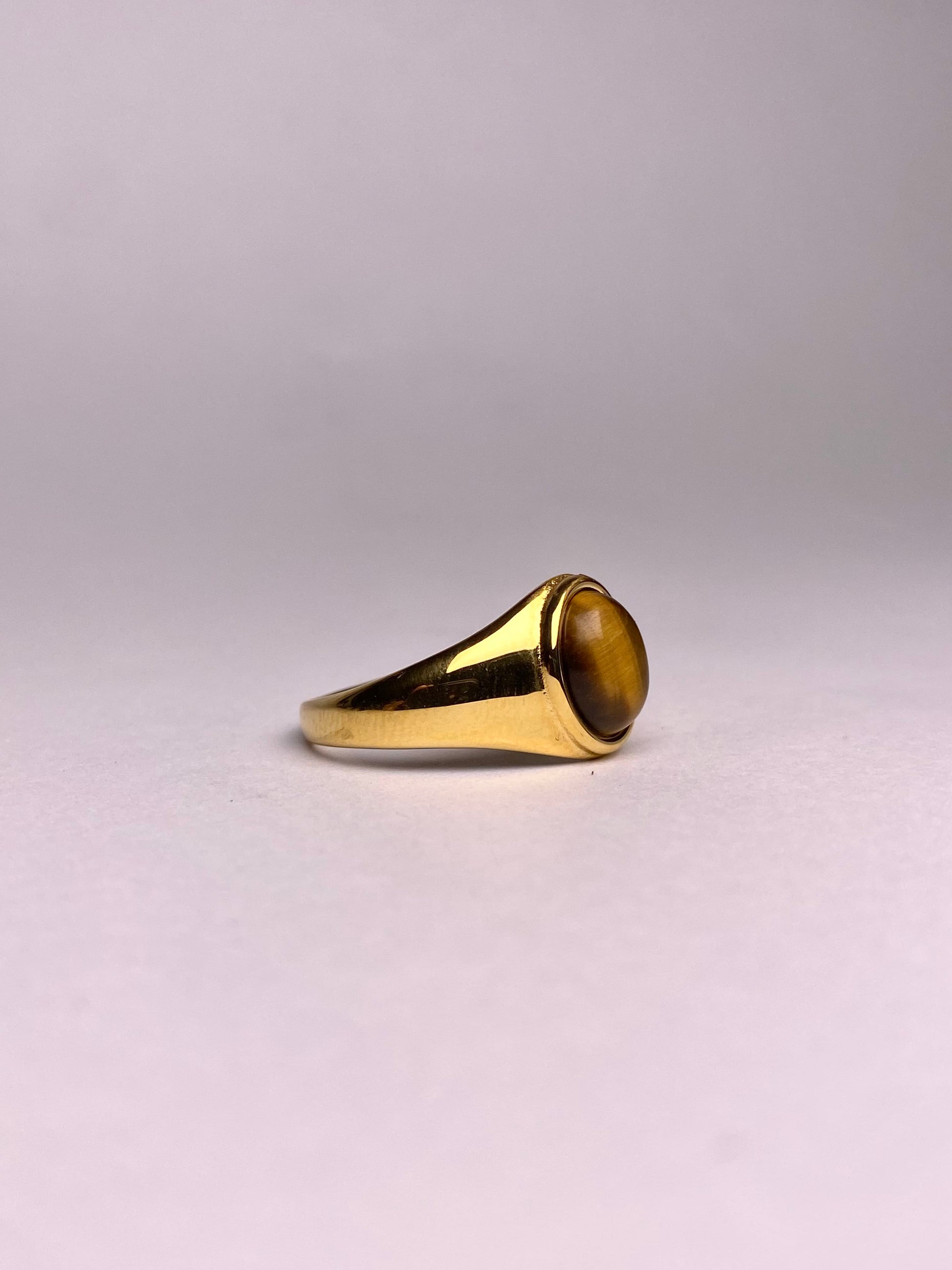 Tiger eye gold rings set for men, luxury stainless steel signet rings with brown stone, premium jewelry collection for men in Pakistan