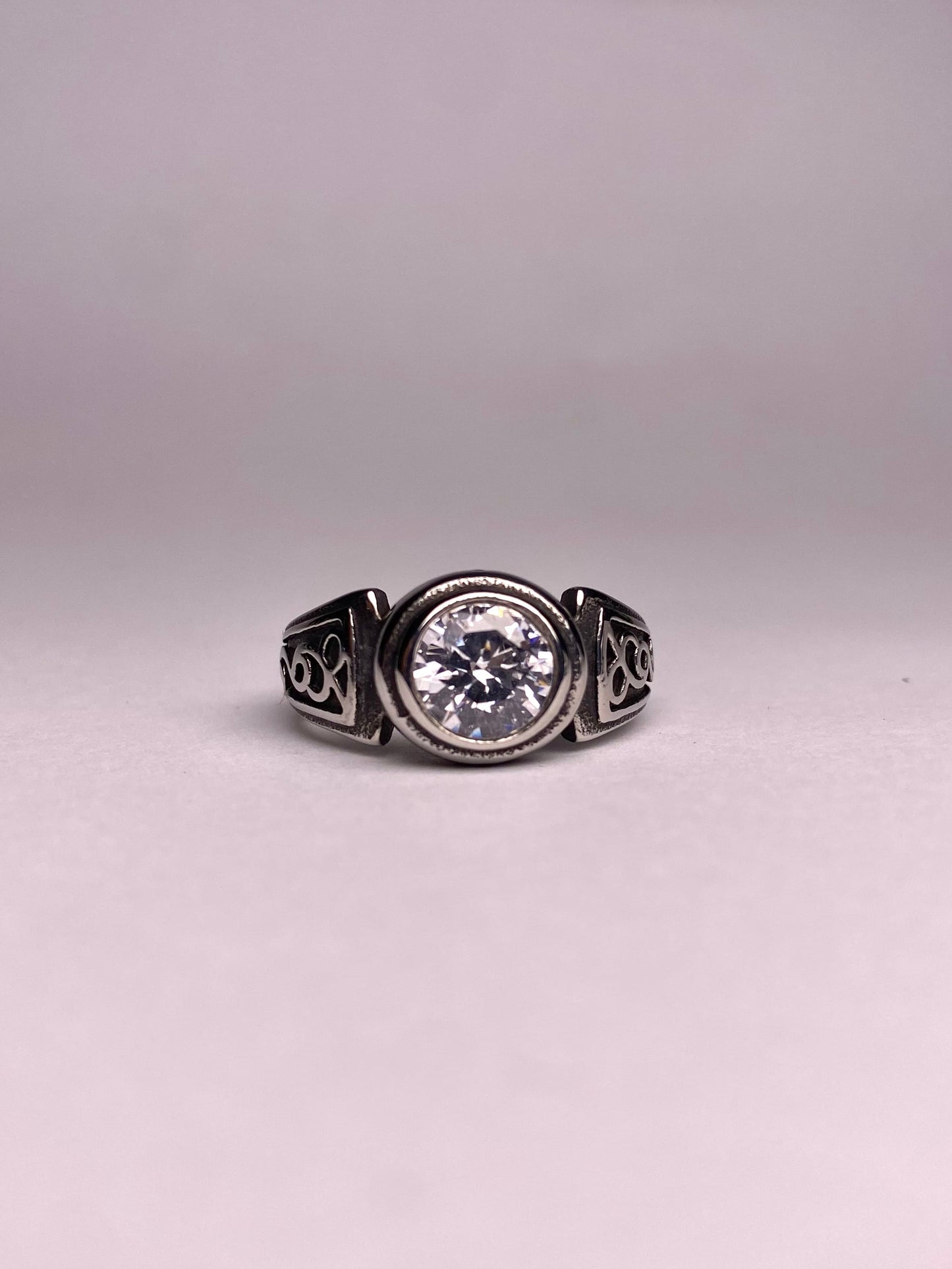 minimal diamond ring for men, polished stainless steel ring with clear round stone, modern and stylish ring available in Pakistan
