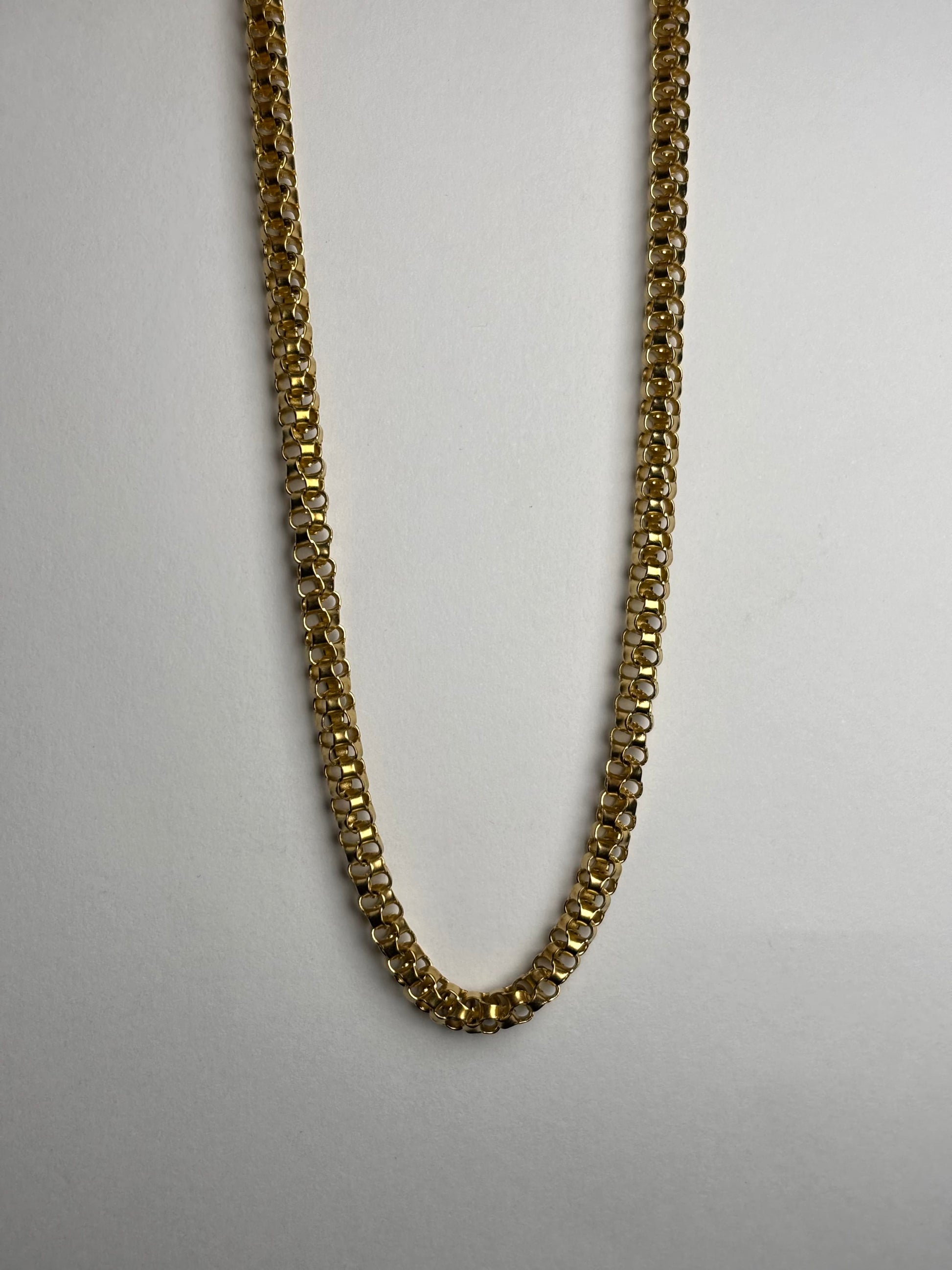 Roblox golden chain necklace flat lay showing detailed link pattern stainless steel