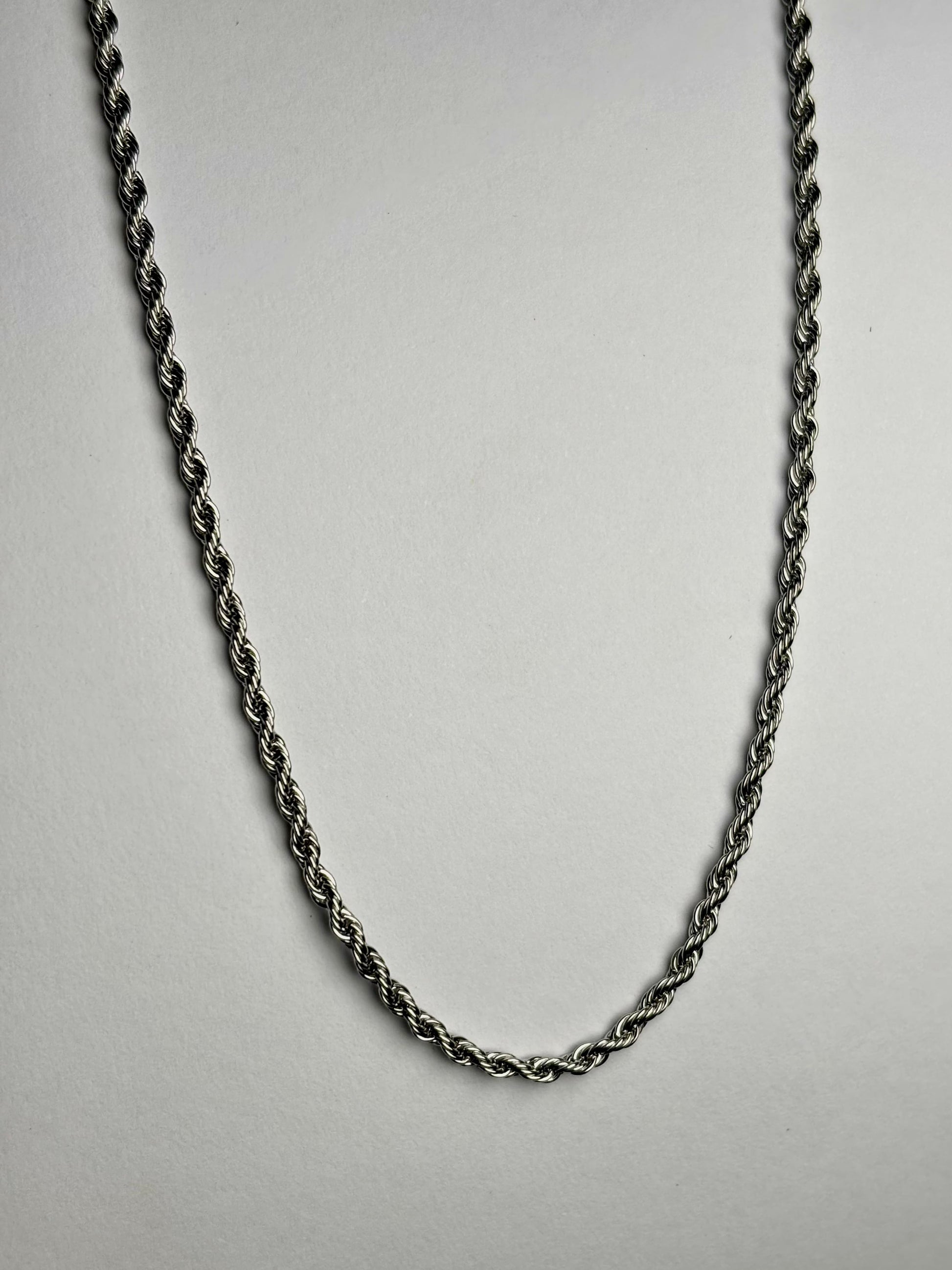 Men stainless steel rope chain necklace in Pakistan, thin polished silver twisted rope chain waterproof anti rust durable everyday jewelry