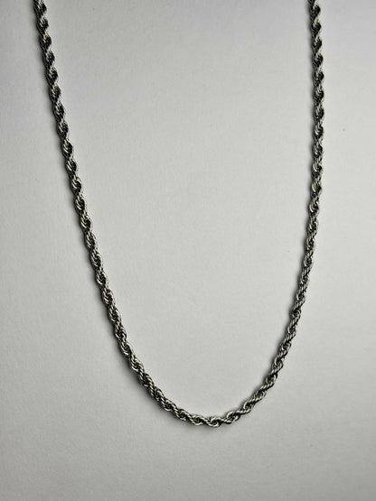 Men stainless steel rope chain necklace in Pakistan, thin polished silver twisted rope chain waterproof anti rust durable everyday jewelry