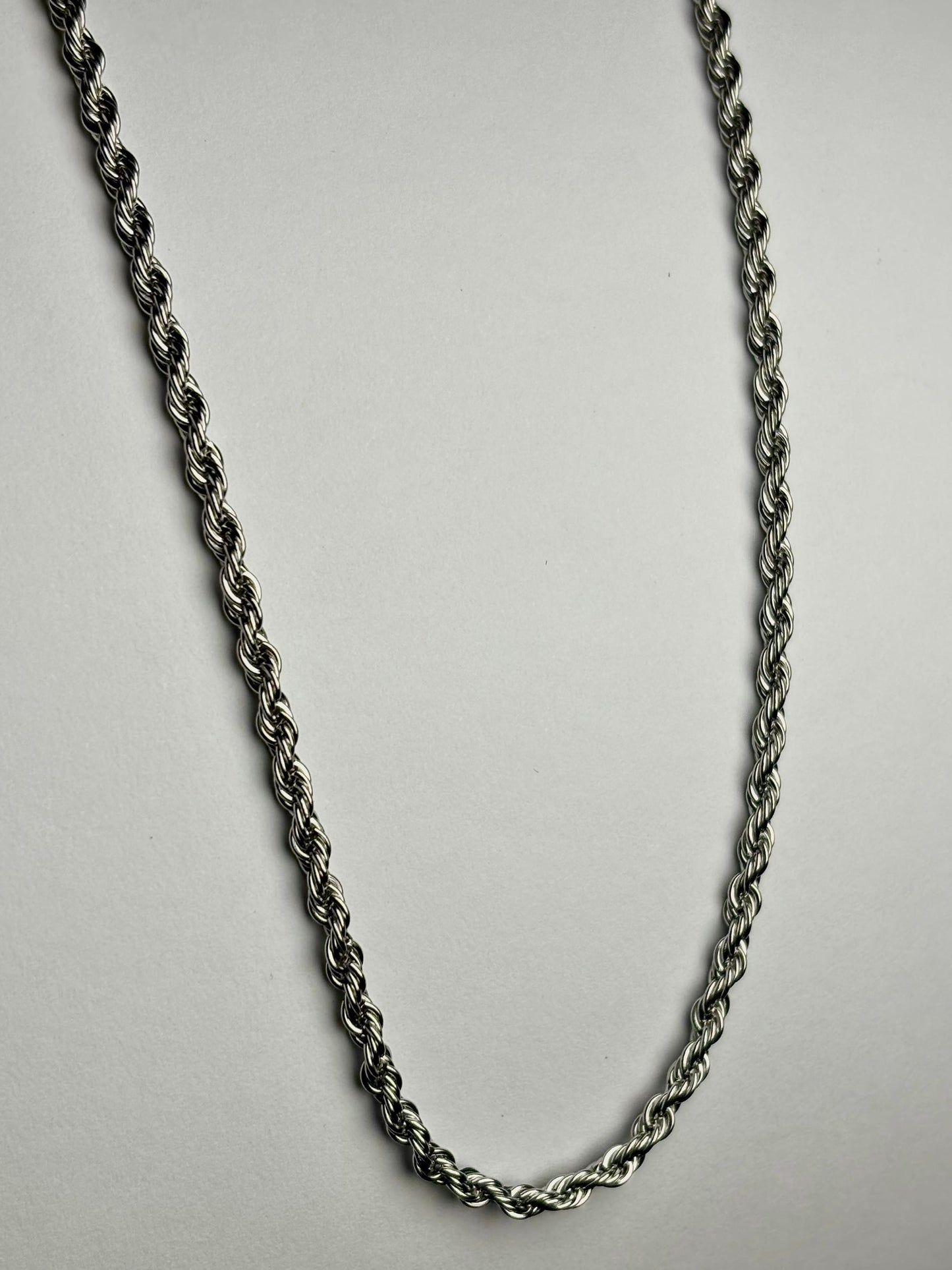 Men stainless steel rope chain necklace Pakistan, thick polished silver twisted rope chain waterproof anti rust durable everyday jewelry