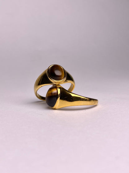 Side view of tiger eye gold signet ring for men, polished stainless steel ring with brown gemstone, durable and stylish ring available in Pakistan