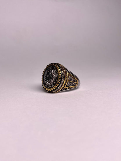 Vintage Turkish engraved ring for men, detailed antique style statement ring with intricate pattern, bold men ring available in Pakistan